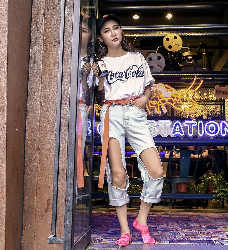 
Wholesale Fashion ladies tie dye soft cotton colorful invisible boat socks for women 