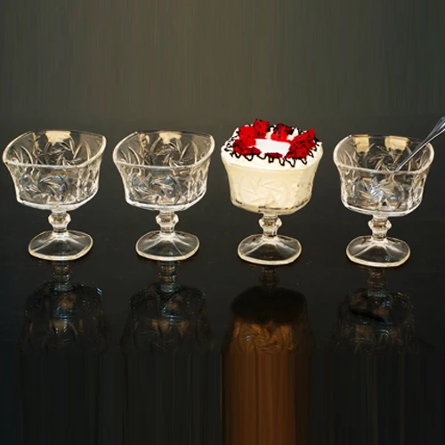 
4pcs crystal embossed glass ice cream bowl set with stand 