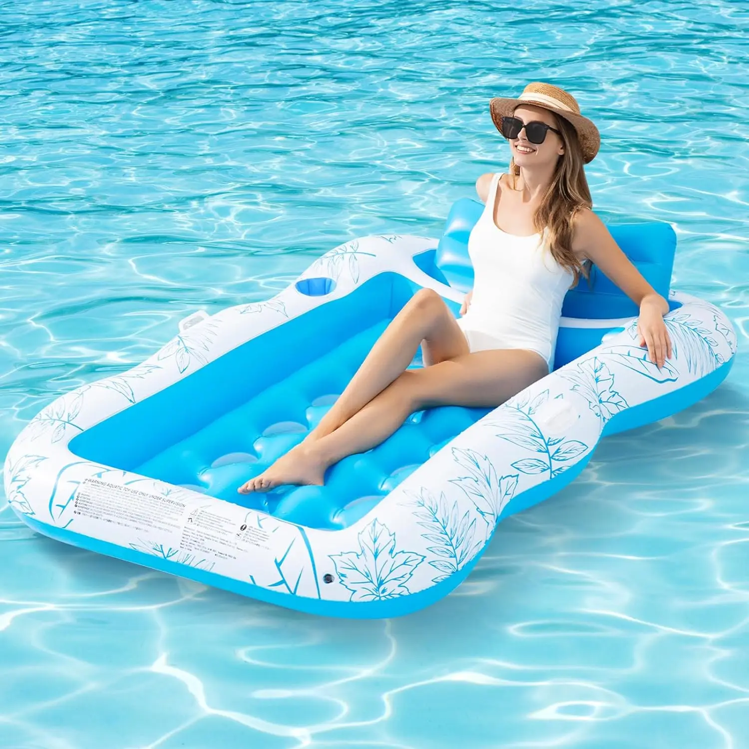 Blow Up Tanning Pool Raft Tube Swimming Pool Mattress Floating Mat Boat Adult Inflatable Tanning Pool Lounger Float with Pillow