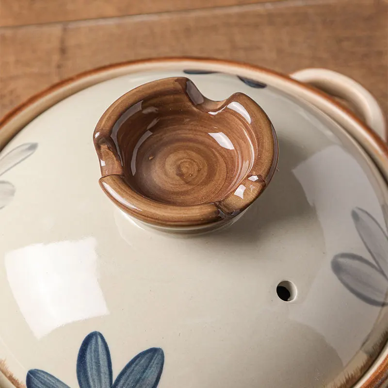 Wholesale High Quality Kitchen Clay Cooking pots Round Restaurant Cookware Tool Ceramic Casseroles Soup Pot With Lid And Handles