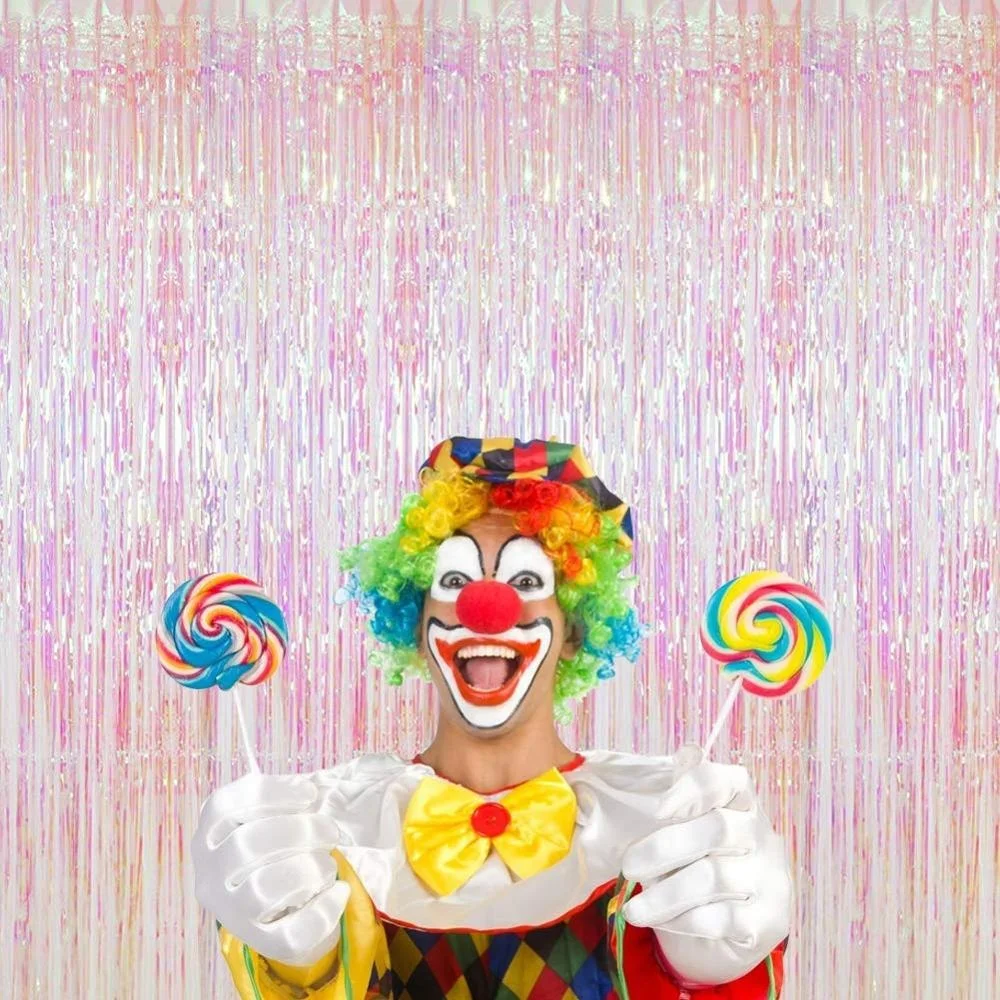 3ft x 8ft Iridescent Foil Curtains Metallic Tinsel Fringe Shimmer Door Window Curtain Backdrop for  Wedding Bridal Shower Deco