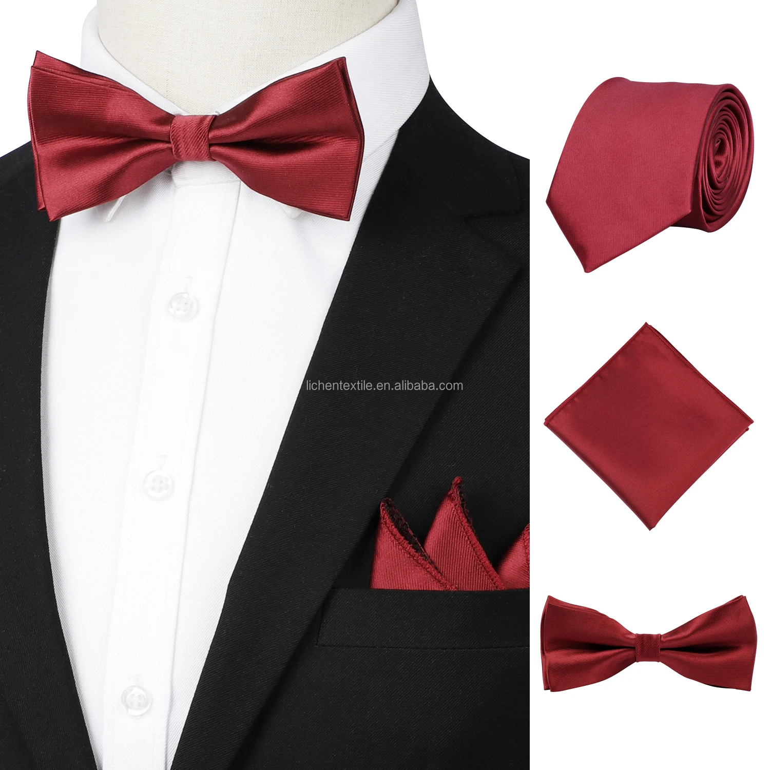 Bow Ties Necktie for Men Solid Color Pre-Tie Bow Tie and Pocket Square Sets for Wedding Party Prom