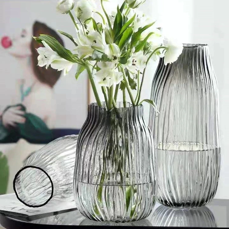 European Creative Wave Water Bamboo Colored Flower Vase Clear Grey Thicken