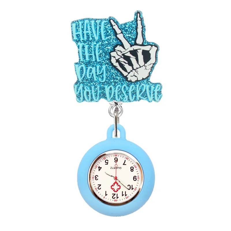 Glitter Hospital Health Care Acrylic Sloth Dog Cat Lovely Nurse Doctor Alligator Clip Pocket Watches Medical Hang Clock