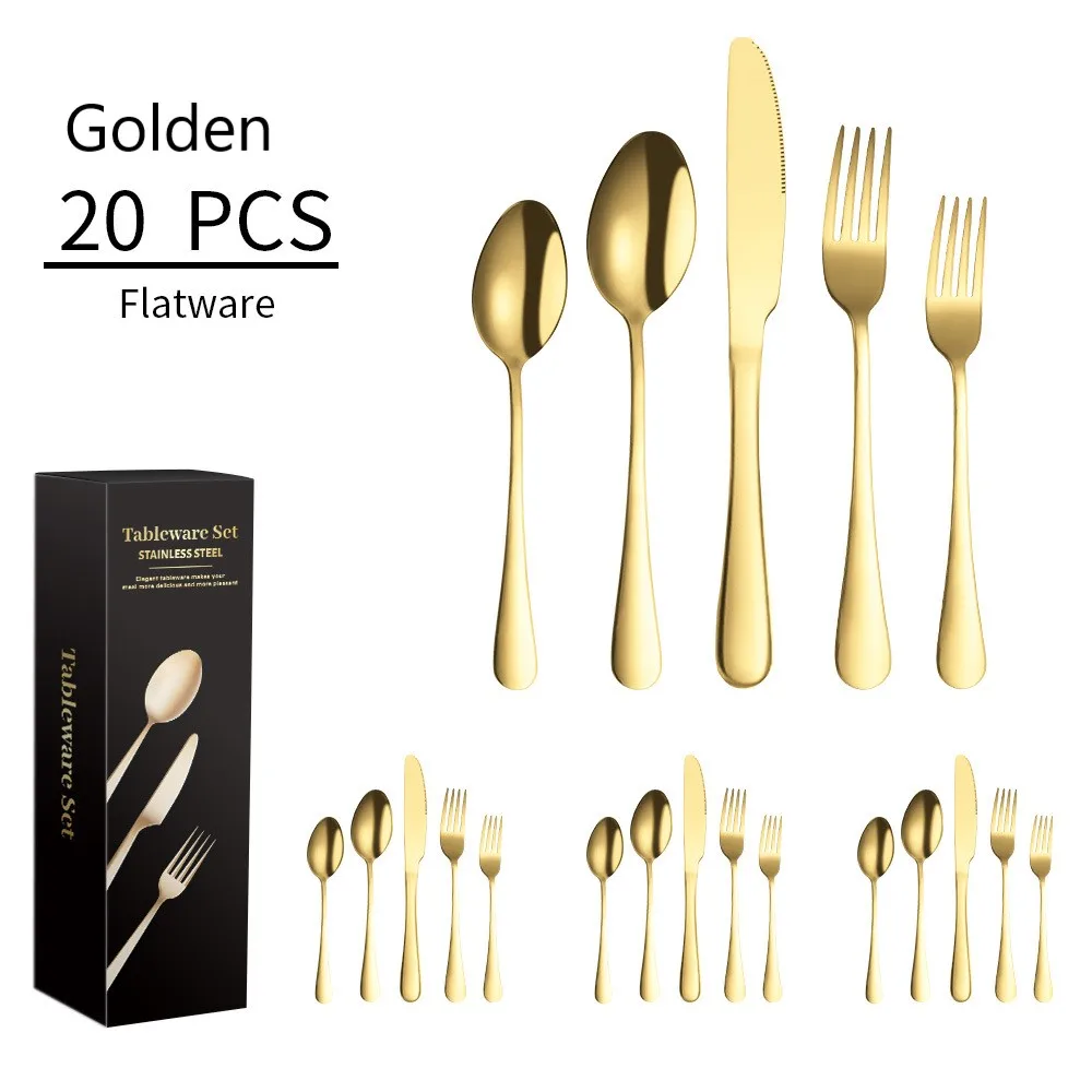 20-piece Stainless Steel Tableware Flatware Set Eating Utensil Set for 4 Include Spoons Forks Knives Dishwasher Safe