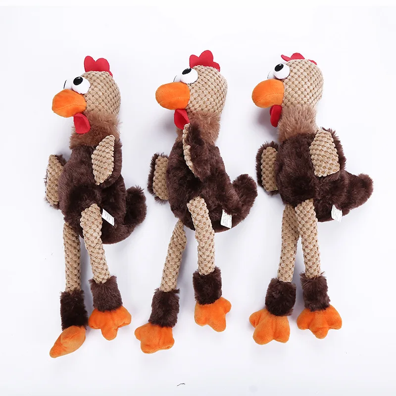 Skinny Rooster Squeaky Plush Dog Toy, Chew Guard Technology - Brown
