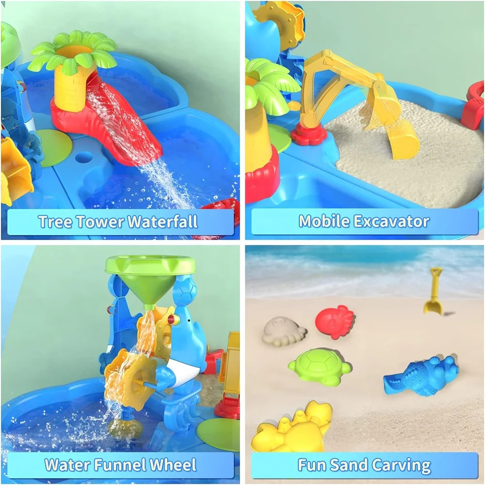 4 in 1 outdoor sand and water play table kids outside backyard sand water activity table beach sandbox toy with sand tool molds
