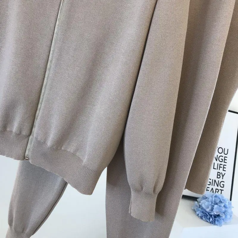 Spring and Autumn New Korean Style Chain Vest Knitted Jacket Small Leg Elastic Pants Knitted Three-piece Set for Women