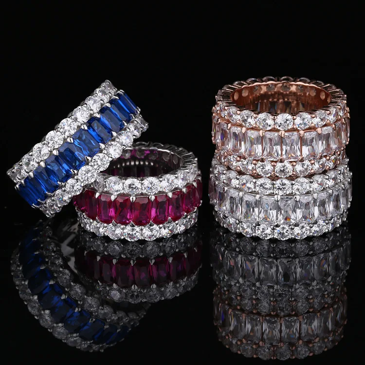 925 silver fire color colorful gem ring cubic zirconia advanced temperament micro diamond ring