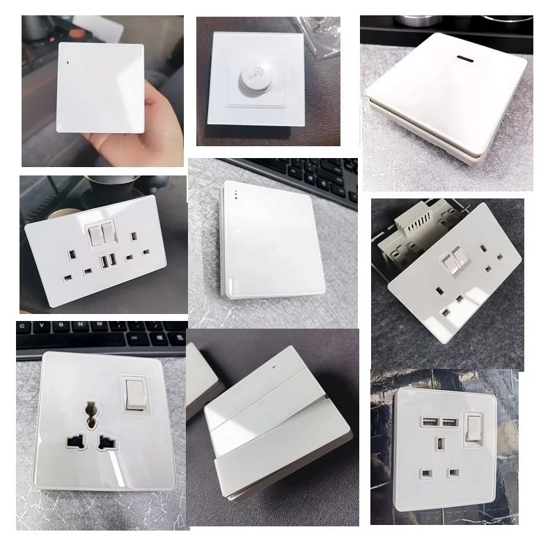 Высокомодные Белые Стеклянные Настенные электрические переключатели 13A UK розетка с двойными розетками Тип C USB сертификацией
