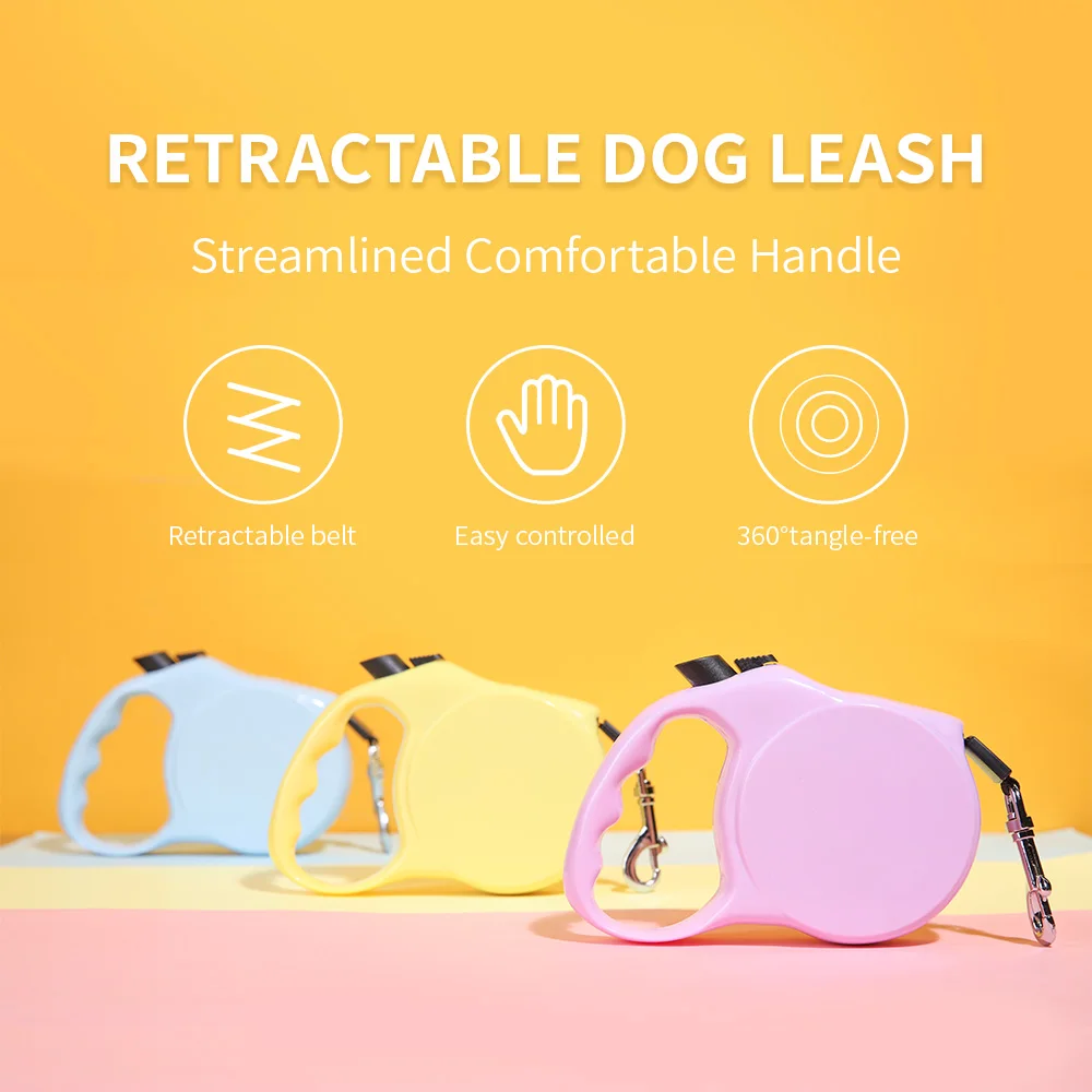 OEM Custom Colourful Pet Auto Retractable Dog Leash Traction Tape 5M Novel Shape Retractable Dog Leash with One-key lock