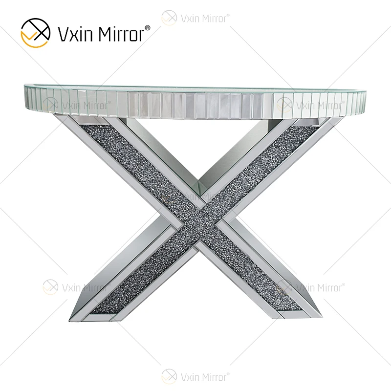  OEM Factory Supply WXWF-517 Mirrored X Shape Crushed Diamond mirror console