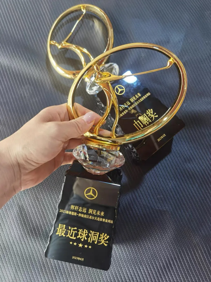 MH-NJ064 Trophies Manufacturer Customized Trophy Sports Golf Awards Blank Plaque Glass Trophy Cup Crystal golf awards