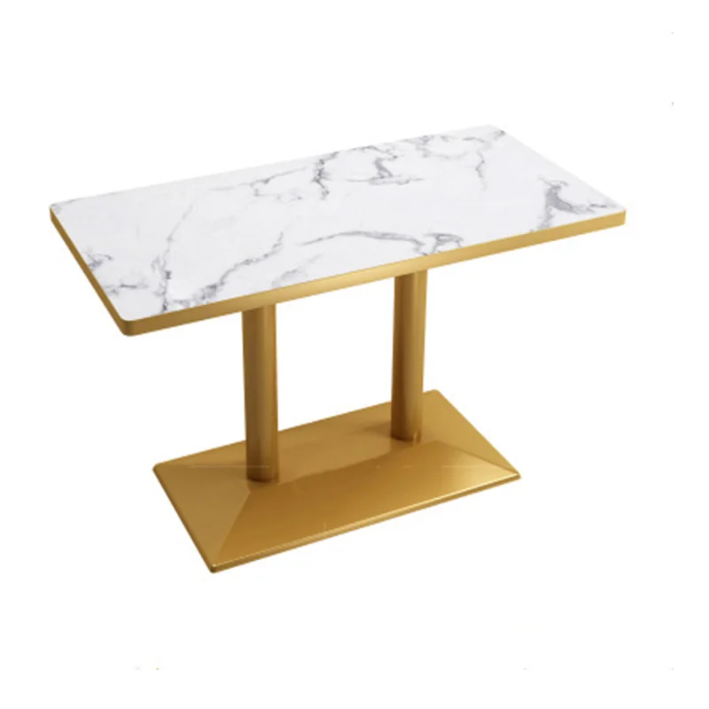 China Manufactory Wholesale Marble Desktop Coffee Shop Cafe Tables Stainless Steel Metal Leg Dining Table Restaurant Furniture
