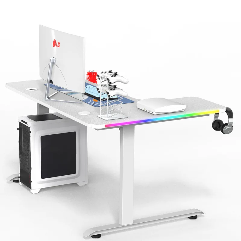 2022 Hot Sale L Shaped Gaming Desk For PC Modern Computer Desk RGB LED Light Office Gaming Desk Height Adjustable Table