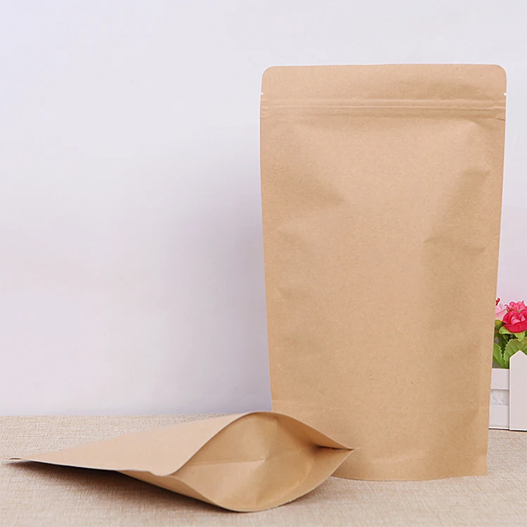 polysmarts Eco friendly Kraft Paper Zipper Bag Stand Up Pouch With Clear Window For Herbal Tea,Spices Packaging