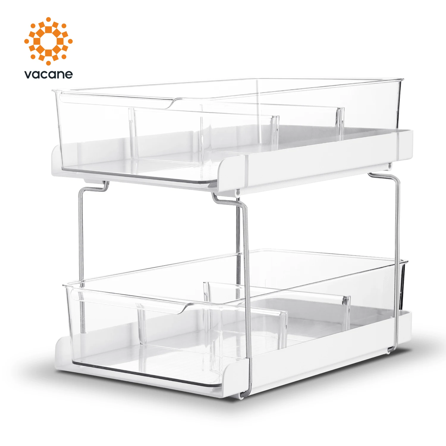 Vacane Fashion Design Utility Shelf Collapsible Rack 2 Layers White Kitchen Bathroom Plastic Under Sink Cabinet Organizer
