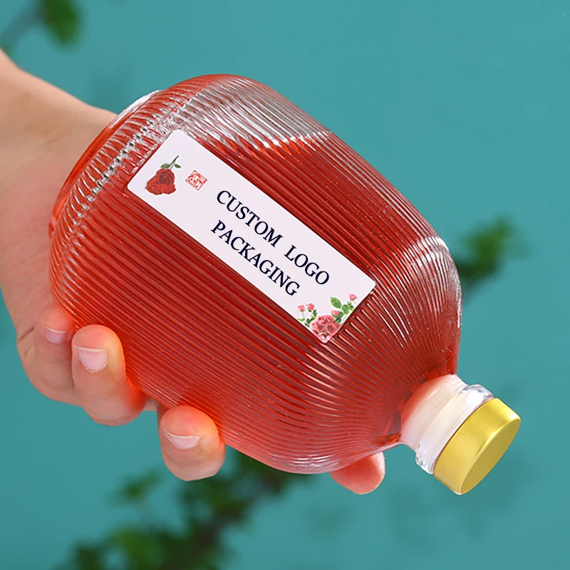375ml Transparent Glass Drink Bottle Cork Lid Juicy Liquor Peach Blossom Wine Whisky Vodka Tequila Screen Printing Surface