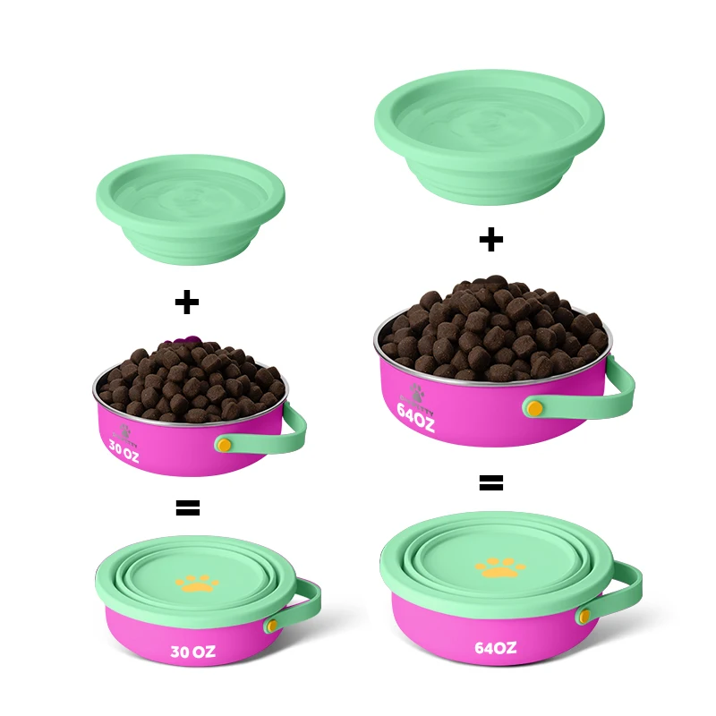 2024 New Design 32oz Dog Food Bowl with Detachable Water Bowl, 2 in 1 Design Pet Feeding Dish, Stainless Steel Dog Feeder