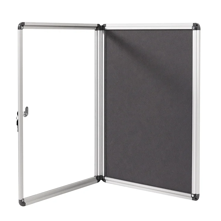 Wall hanging poster display notice board decoration indoor lockable fabric showcase aluminium frame enclosed bulletin board