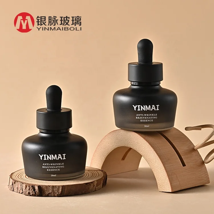Роскошная косметическая бутылка Yinmai 30 мл 1 унция черная капельницы с эфирным маслом стеклянная для сыворотки черной пипеткой