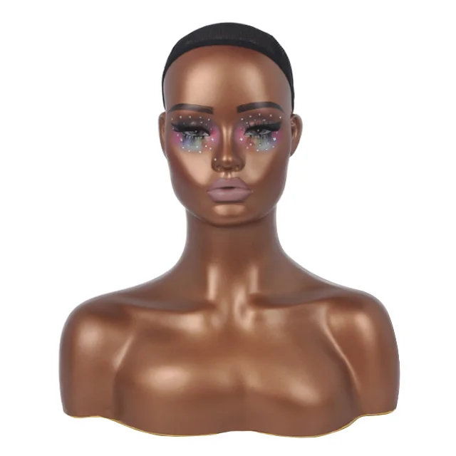 African American Female Bust Half Body Realistic Mannequin Head with Shoulders for Wig Display