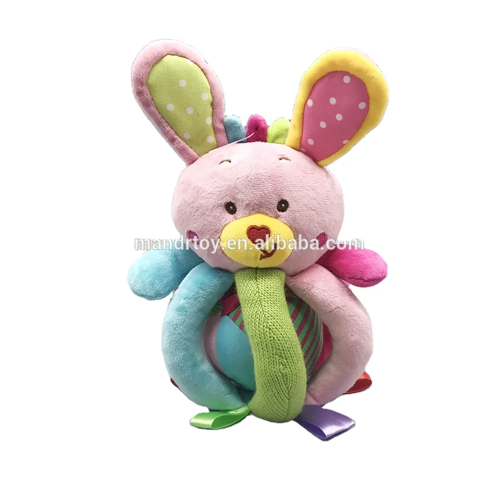 EN-71 & ASTM test passed super soft safe baby gift removeable activity shaking rabbit ball plush toy