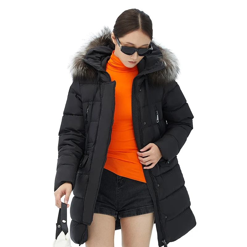 Ladies down jacket winter coat long down parka hooded with fur  real duck down filling custom clothes