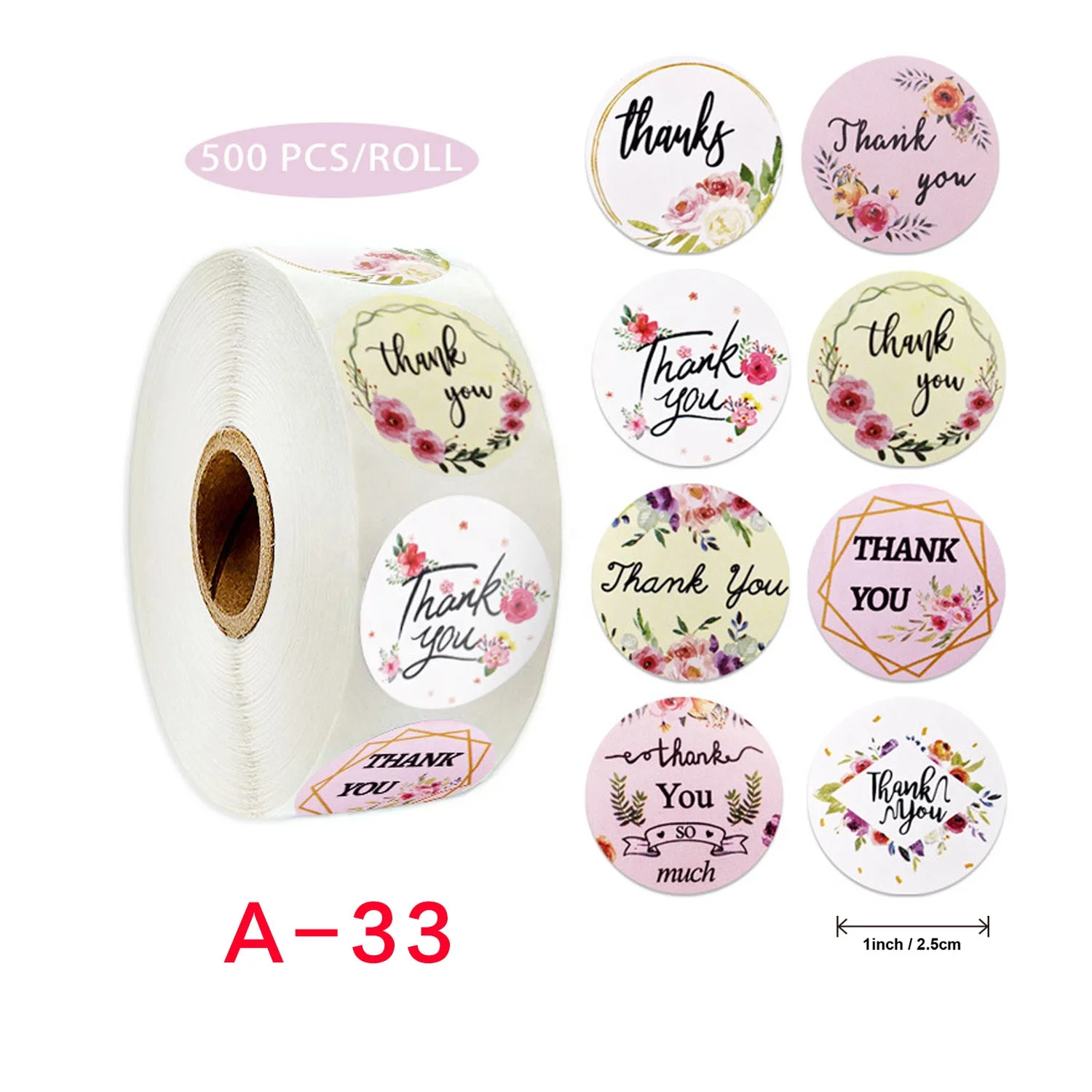 1Inch 500pcs Per Roll Die Cut Label For Gift Envelope Custom Stickers Thank You Sticker