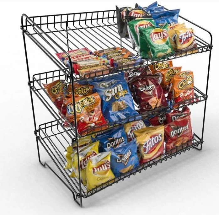 Retail store three-tiler open wire metal  shelves display counter