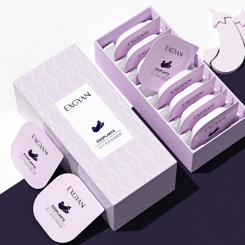 2021 New 8pcs Eggplant Extract Beauty Face Mask Oil Control Moisturizing Cleansing Mask Acne Blackhead Remover Facial Care Mask