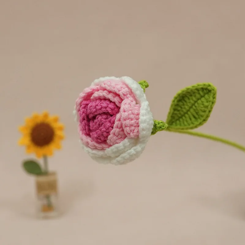 DREA Wholesale Small Artificial Rose Floral Handmade Knitted Flower Crochet Roses for Wedding Bouquet DIY Gifts