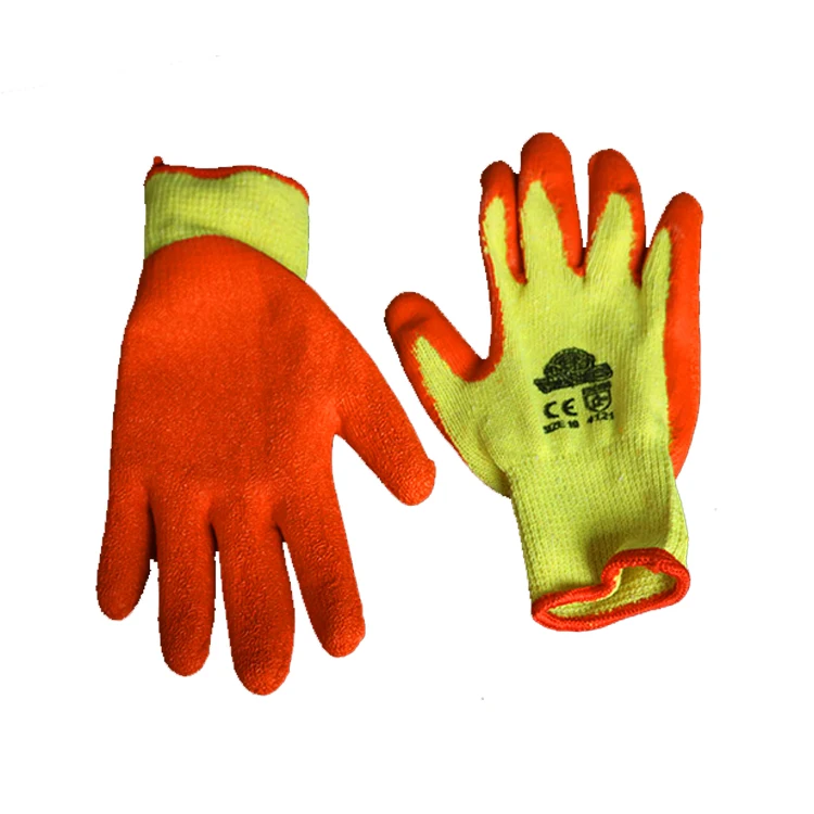 yellow saftey welding mechanic polyester pu coated ruber hand gloves for labour work guantes