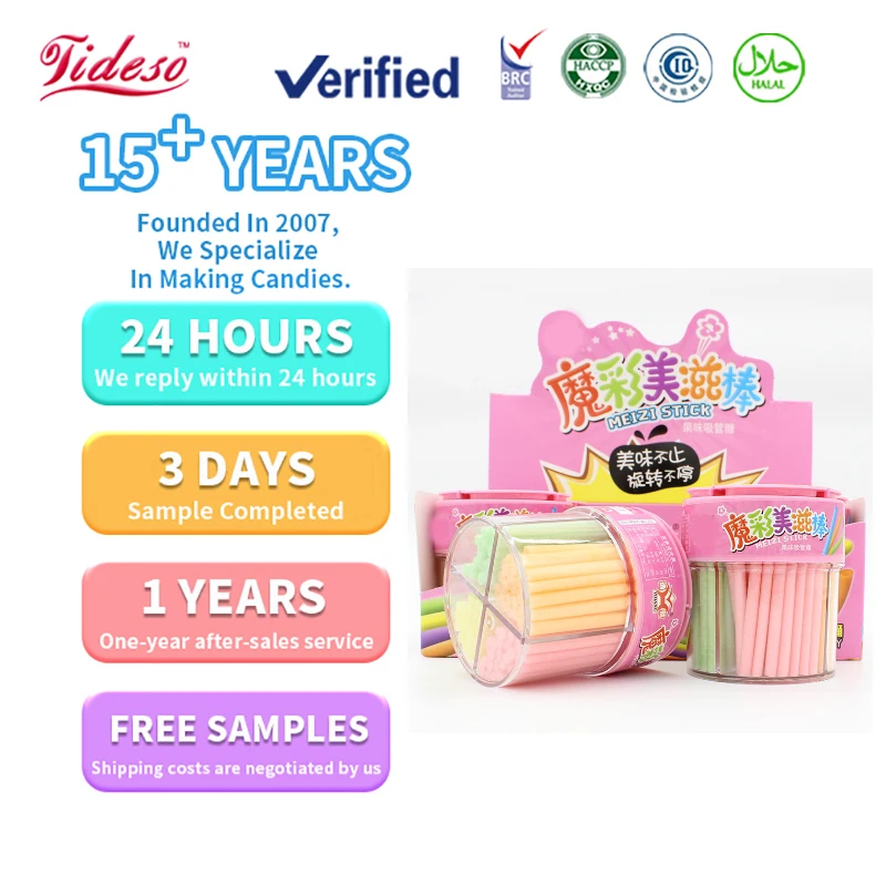 Creative Magic Color Fruit Sour Flavored Halal CC stick Fruit Sweets Bottled Straw Candy CC Stick Powder Candy
