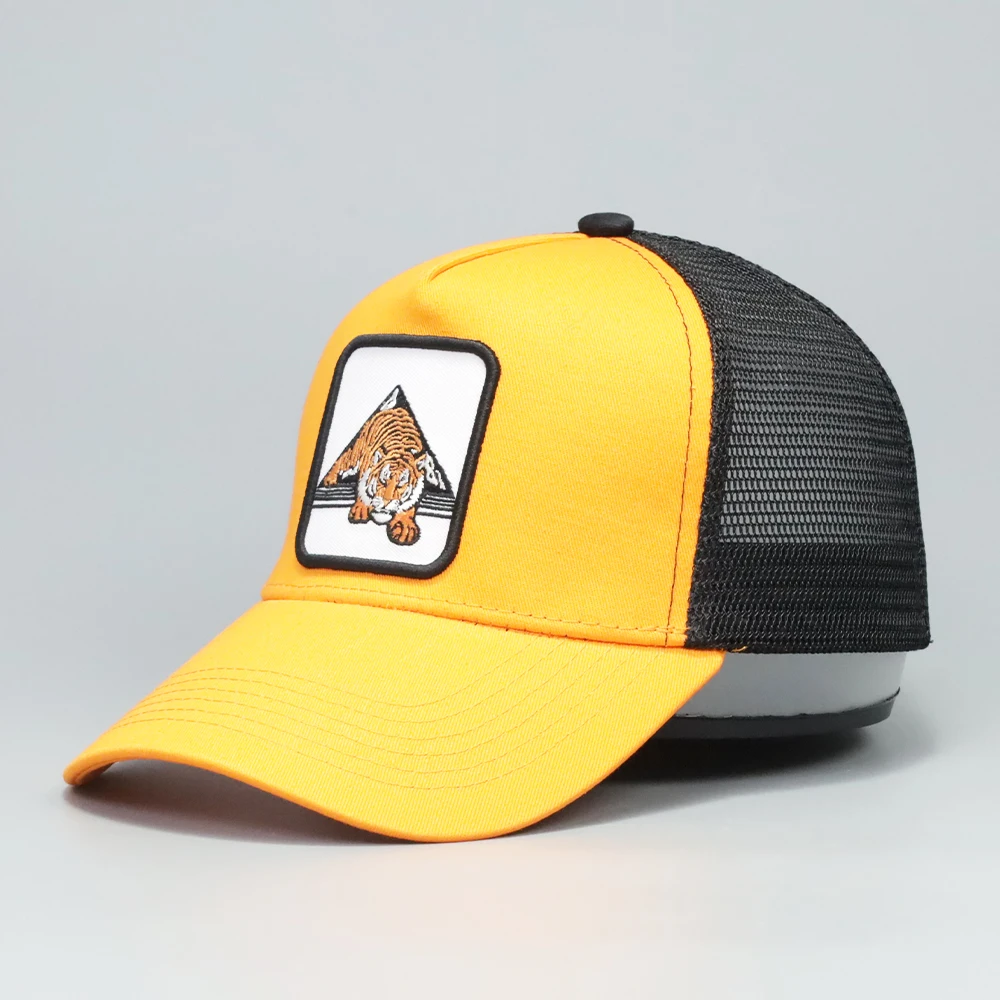 OEM Tiger Logo Trucker Hat Custom Animal Design Adjustable 5 Panel Mesh Caps for Men