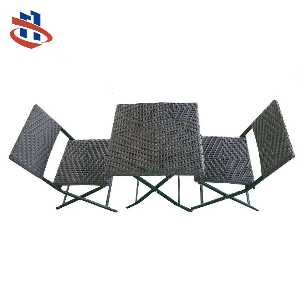 3 Pieces Garden Rattan Patio Table Sets Outdoor Furniture Wicker folding Dining Chair