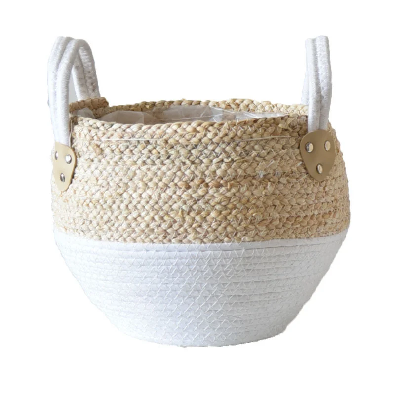 Handmade Woven Storage Basket Folding Clthoes Laundry Basket Straw Wicker Rattan Seagrass Belly Garden Flower Pot Plant Basket