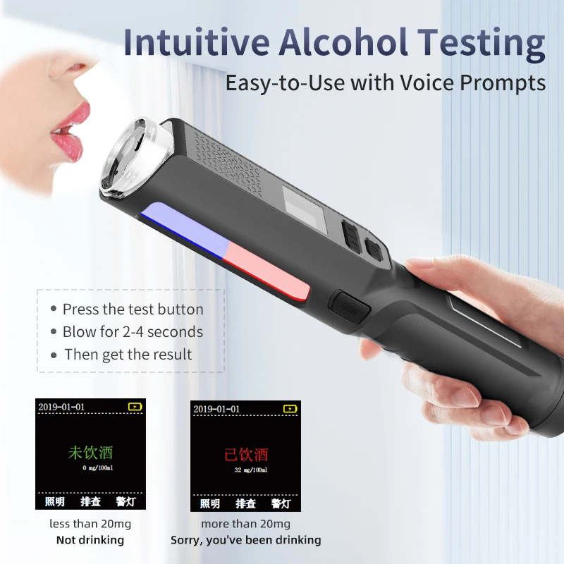 High Quality Handheld Professional Safety Detecting Alcohol Breathalyzer Rapid Alcohol Tester Continuous Pumping