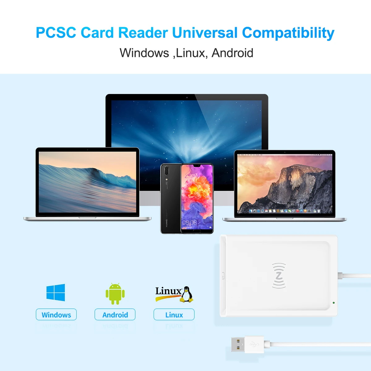 OEM 2 in 1 USB ISO7816 ISO14443A/B RFID NFC ID IC Chip Card Reader NFC Smart Card Readers Writer For Windows Android Linux