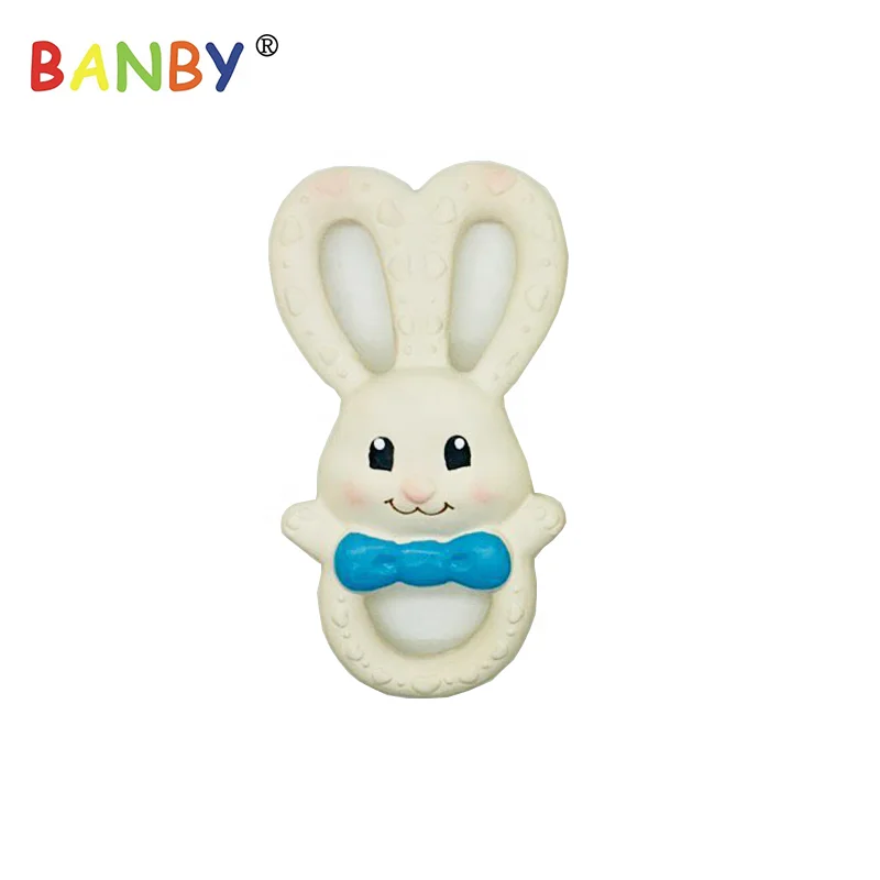 100% Natural Rubber Baby teethers Toy Chew Toy Teething Ring Rattle Sensory Game PVC BPA Free rubber teething