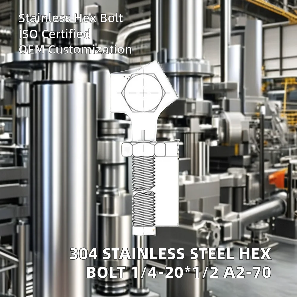 ANSI/ASME B18.2.1 Compliant 304 Stainless Steel Hexagon Head Bolt 1/4-20*1/2 A2-70 Plain Finish ISO Wash White Bolts Category
