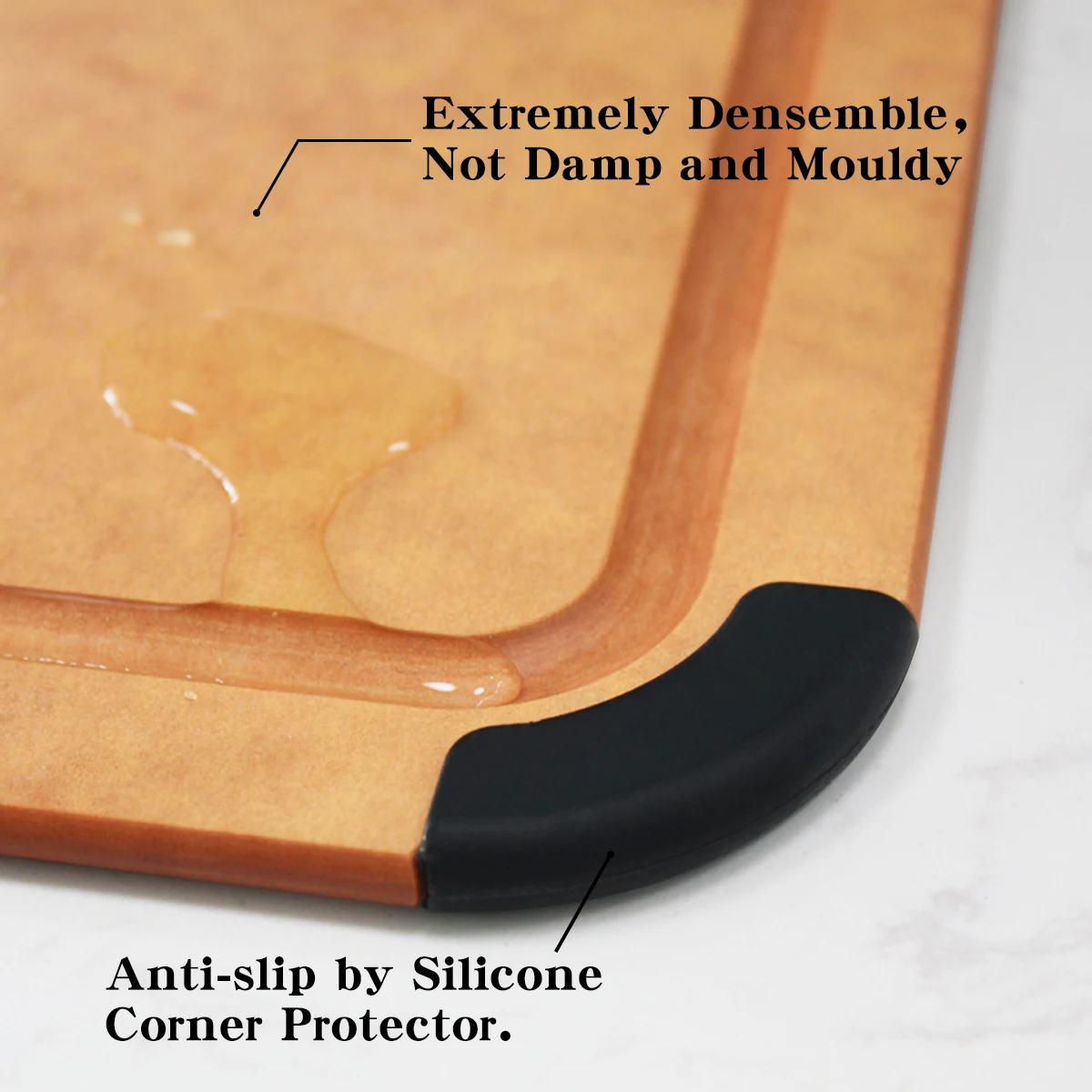 None Slip 100% Natural Wood Fiber Cutting Board with Groove and Silicone Corners for Kitchen
