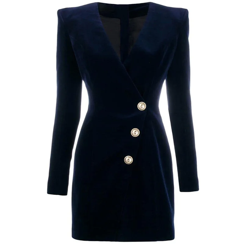 High quality autumn winter fashion hot design long sleeve velvet blazer dress for women