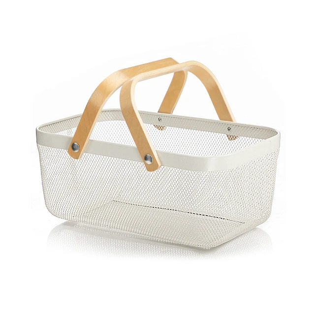 XWX factory direct supply large home Nordic wrought iron storage basket with wooden handle