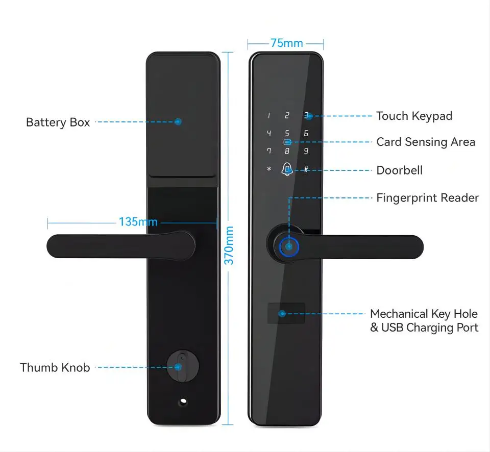 Topteq F8 Digital Tuya Zigbee Fingerprint Automatic Smart Door Lock For Aluminum Door