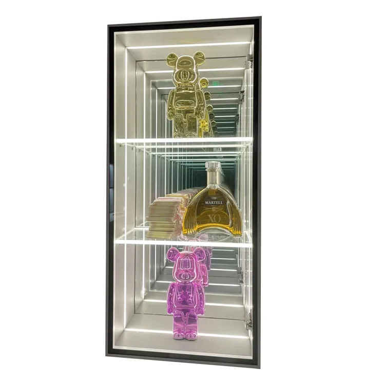 2024 New Products Infinity Mirror Light Showcases Abyss Mirror Glass Display Cabinets For Furniture Living Room Dining Room