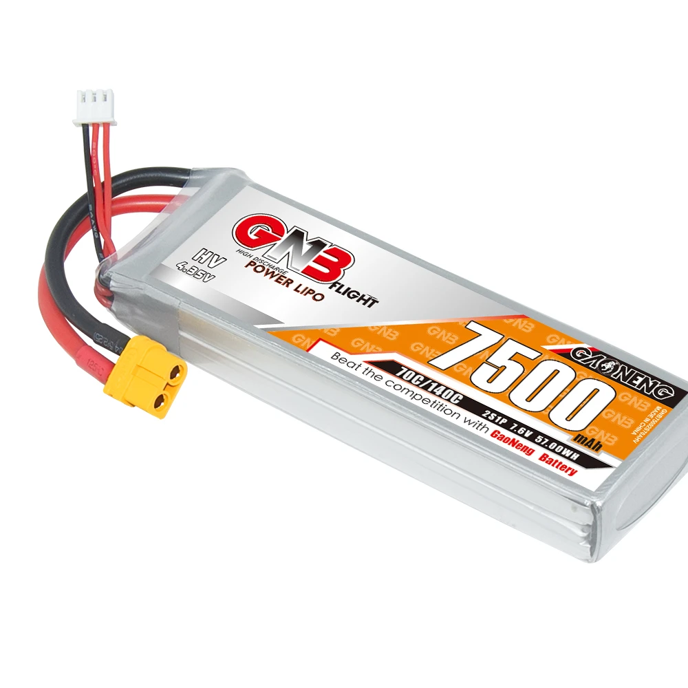 GNB GAONENG 7500mAh 2S HV 7.6V 70C XT90 RC LiPo Battery 1/10 1/8 scale RC Hobby Models Electric RC Devices Off Load On Load