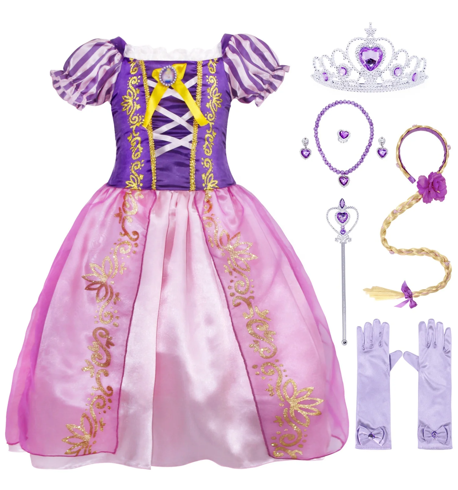 Wholesale Rapunzel Girls Suit Dress Plus 7 Accessories Princess Party Dress Girls Costume