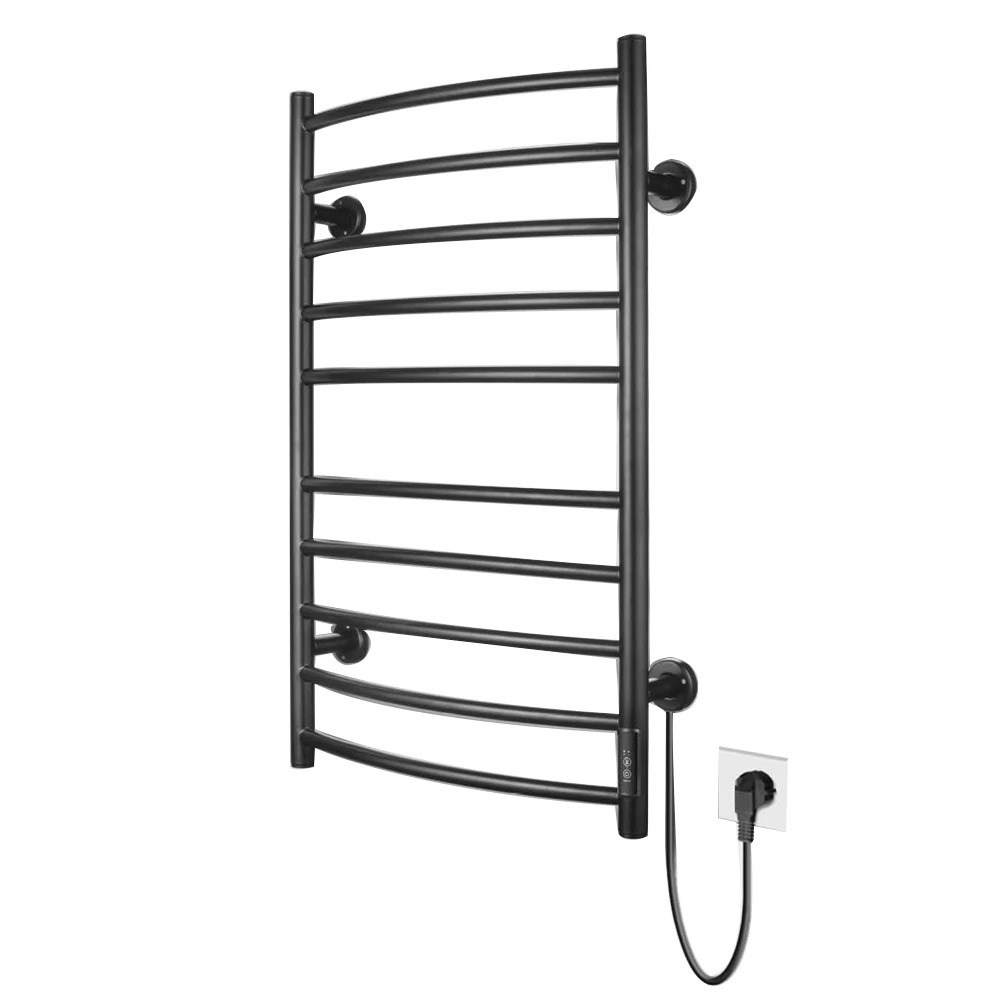 Electric Towel Rack KTW109W-4 Thotel Bathroom Wall Mounted 304 Stainless Steel Fashion Heater Matt Black Modern 50W ETL 2 Years