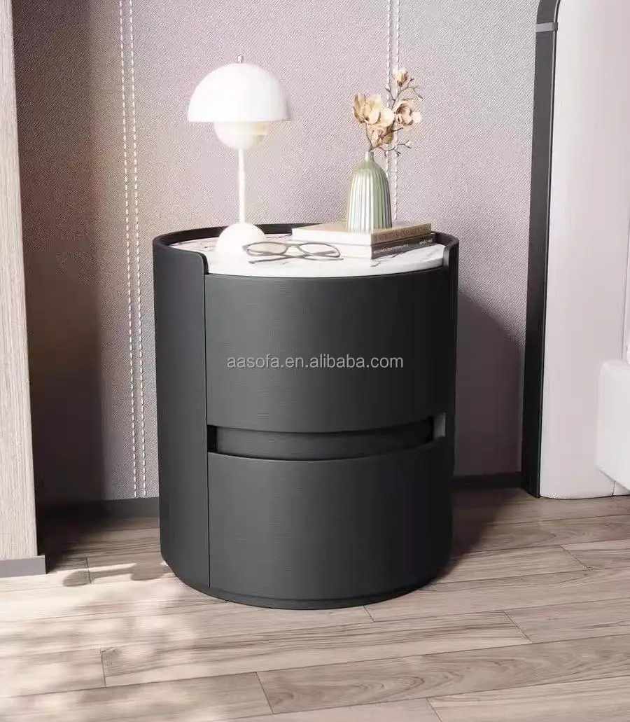 Smart black and beige bedside table nightstand luxury hotel bedroom oak bedside lighting table marble stone top with lock